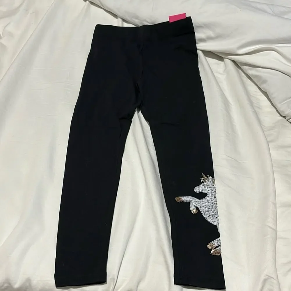Isacc Mizrahi 7/8 black leggings sequined unicorn on ankle white gold NWT